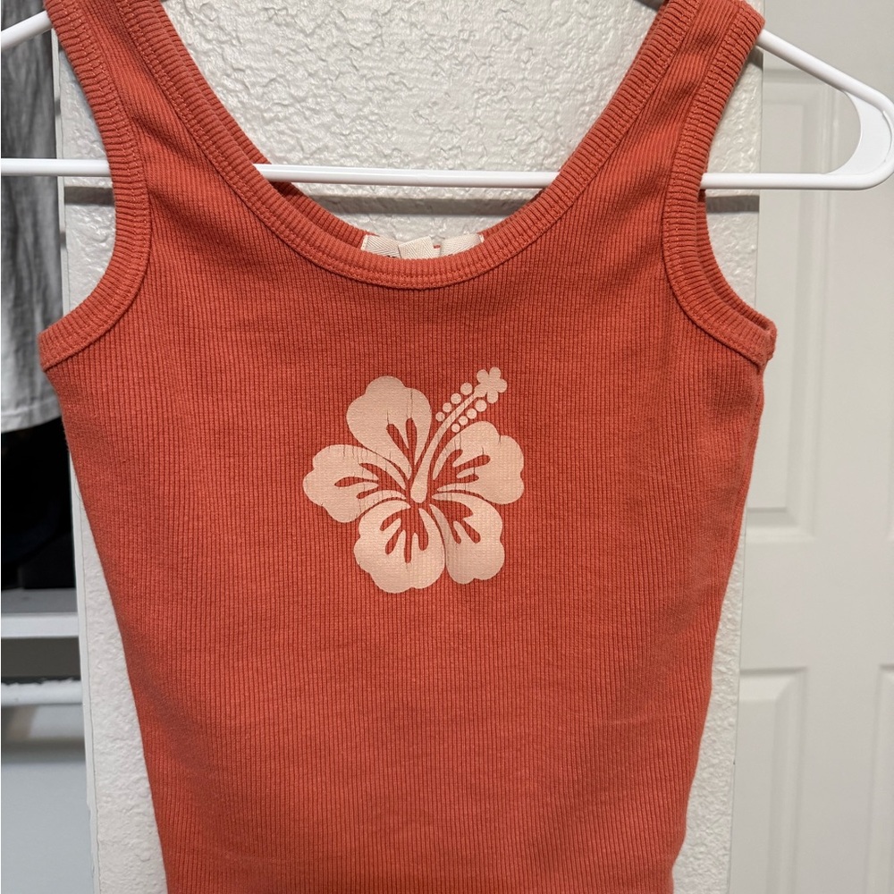 Coral Orange Hibiscus Tank Top Summer Vacation Tank